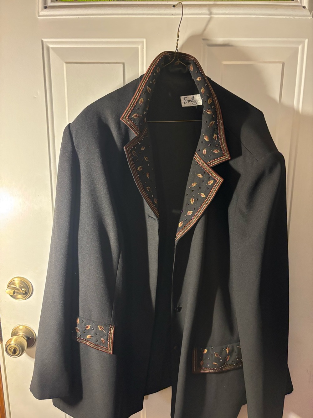 Emily Vintage Black Blazer Beaded Embroidered Leaf Collar Fits XL Statement Jack